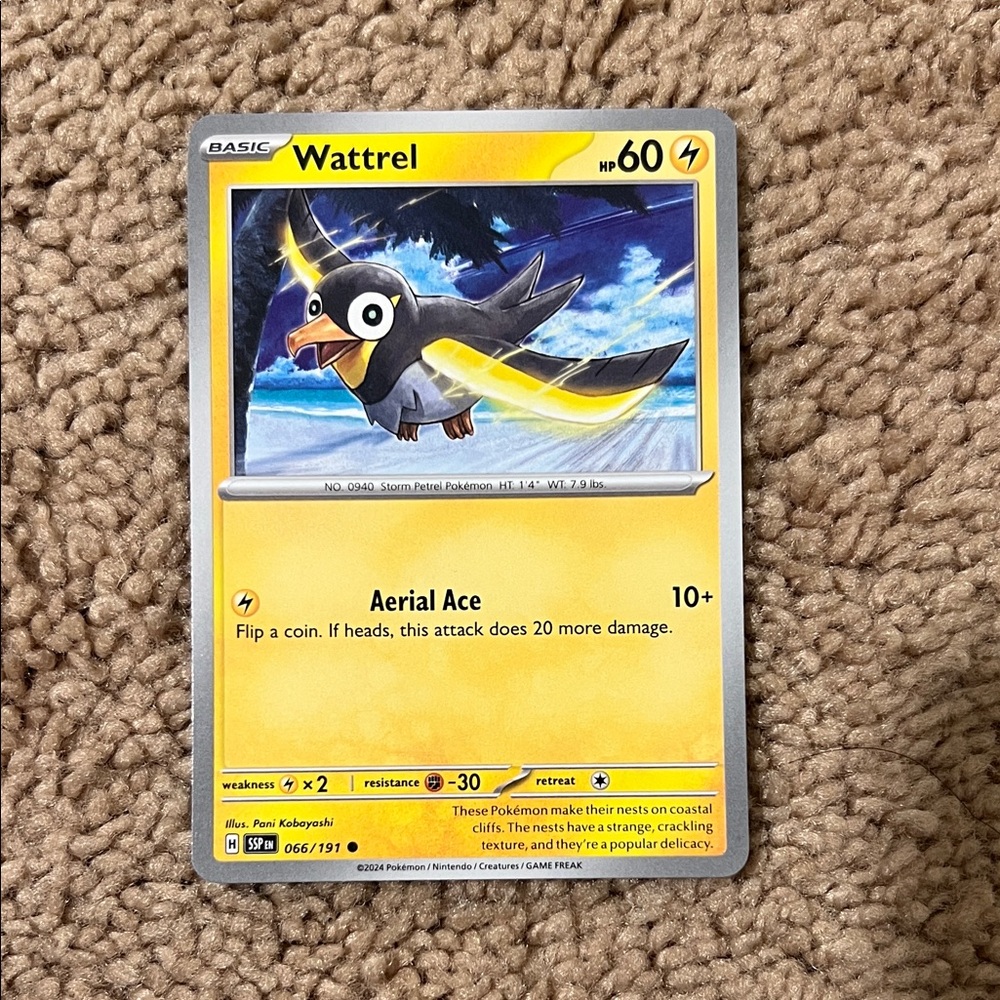 Pokemon Wattrel Trading Card - Yellow